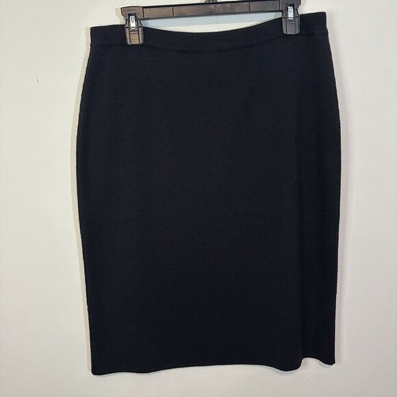 Nina Leonard Black Knit Skirt‎ EUC Nordstrom - Size L Acrylic Wool Blend Pencil - Picture 1 of 4
